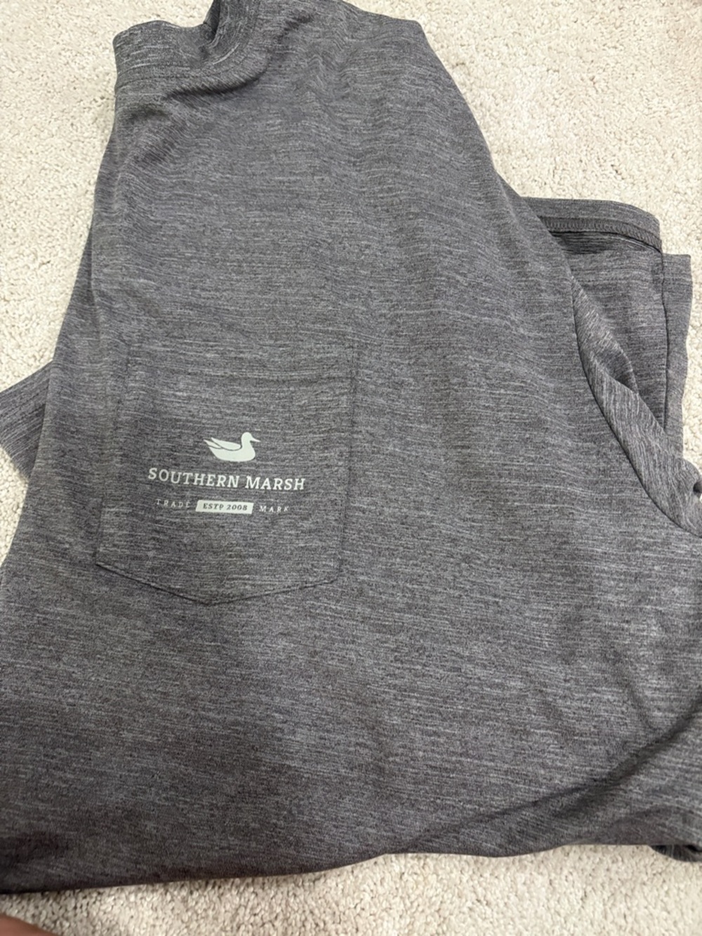 Southern Marsh Men's Long Sleeve Pocket Tee in Heather Gray with Mint Logo